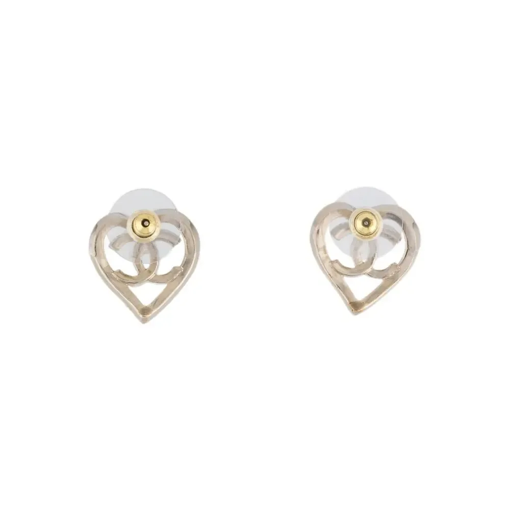 Chanel Gold-tone Interlocking CC Heart Stud Earrings NWT
